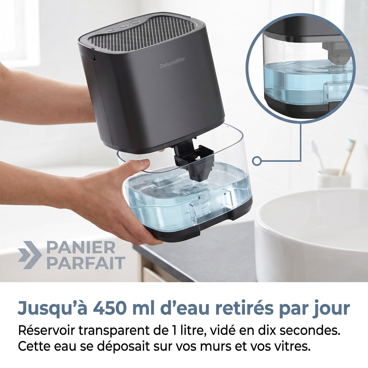Déshumidificateur silencieux 2 en 1 pour air intérieur