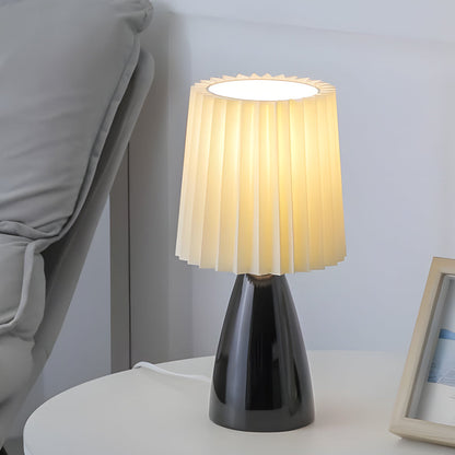 Lampe de table à tissu plissé avec base en verre et port USB 30 cm