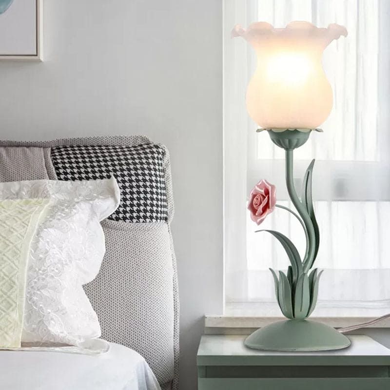 Lámpara de Mesa Decorativa con Flores para Dormitorio