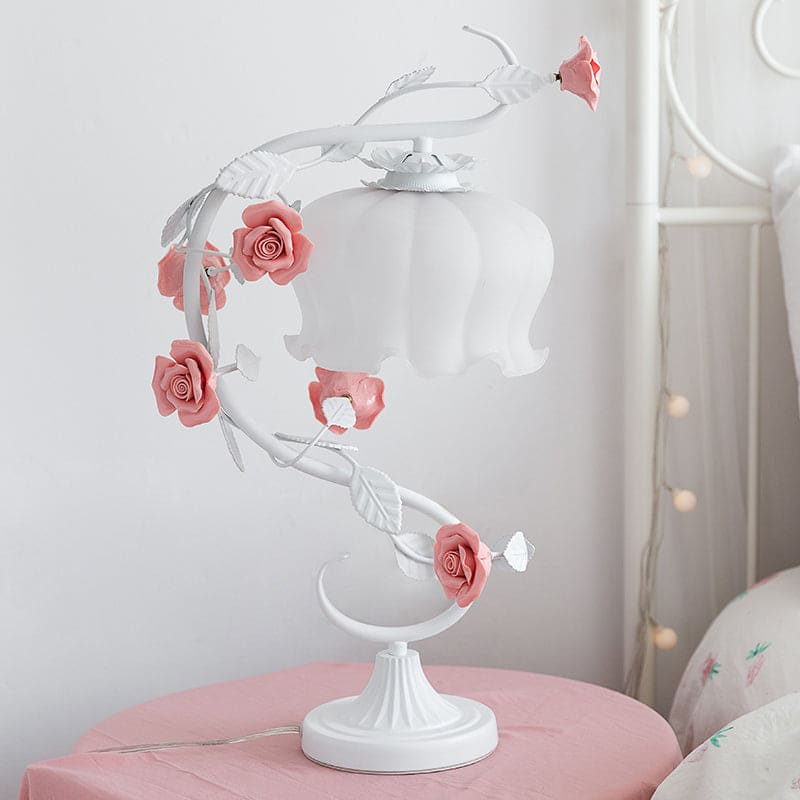 Lámpara de Mesa de Estilo Rústico con Flor de Cerámica