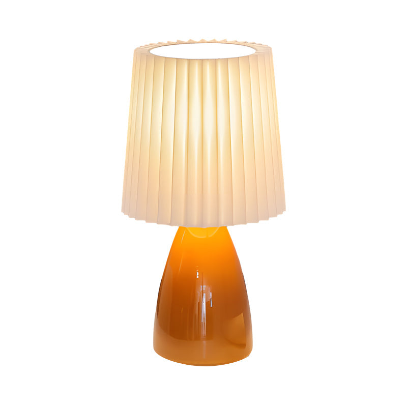 Lampe de table à tissu plissé avec base en verre et port USB 30 cm