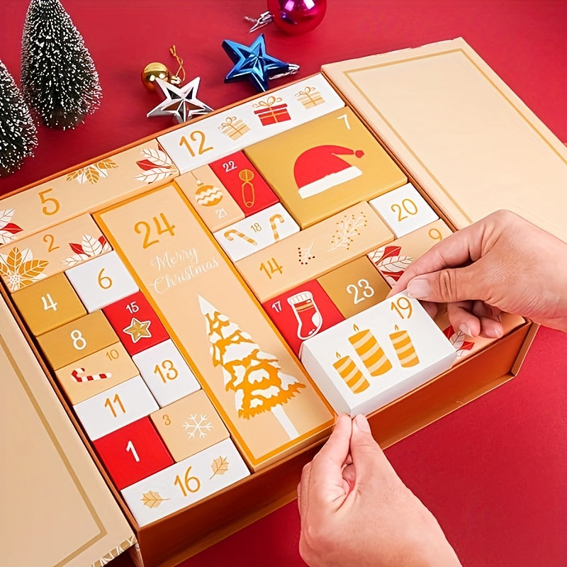 Calendrier de l’Avent réutilisable en bois et carton 25 pièces 2024