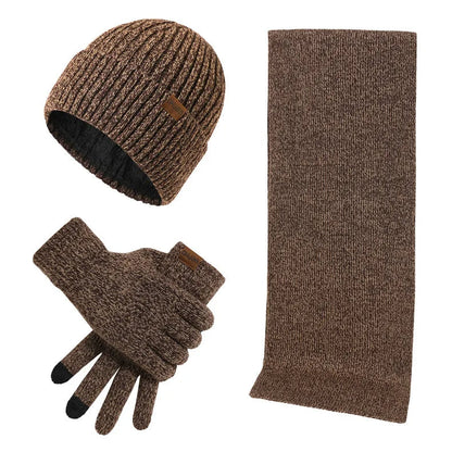 Conjunto de invierno cálido con gorro, bufanda y guantes