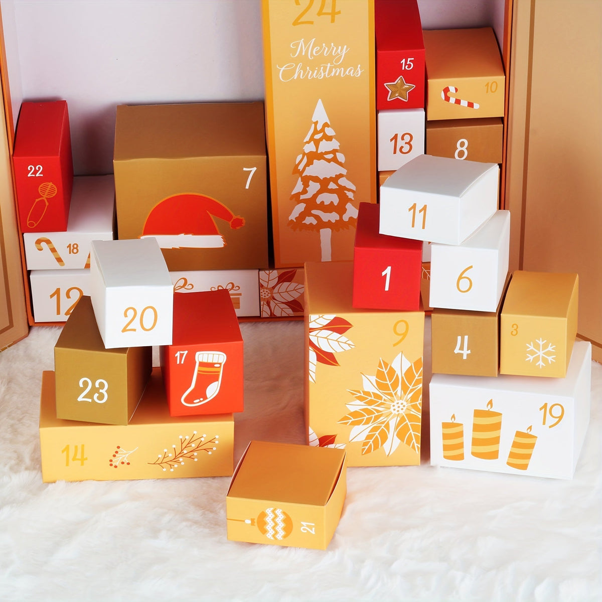 Calendrier de l’Avent réutilisable en bois et carton 25 pièces 2024