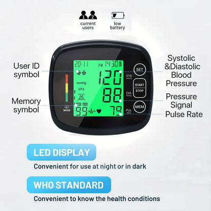Vitapulse™ – Tensiómetro de Muñeca Automático con Pantalla LCD Grande