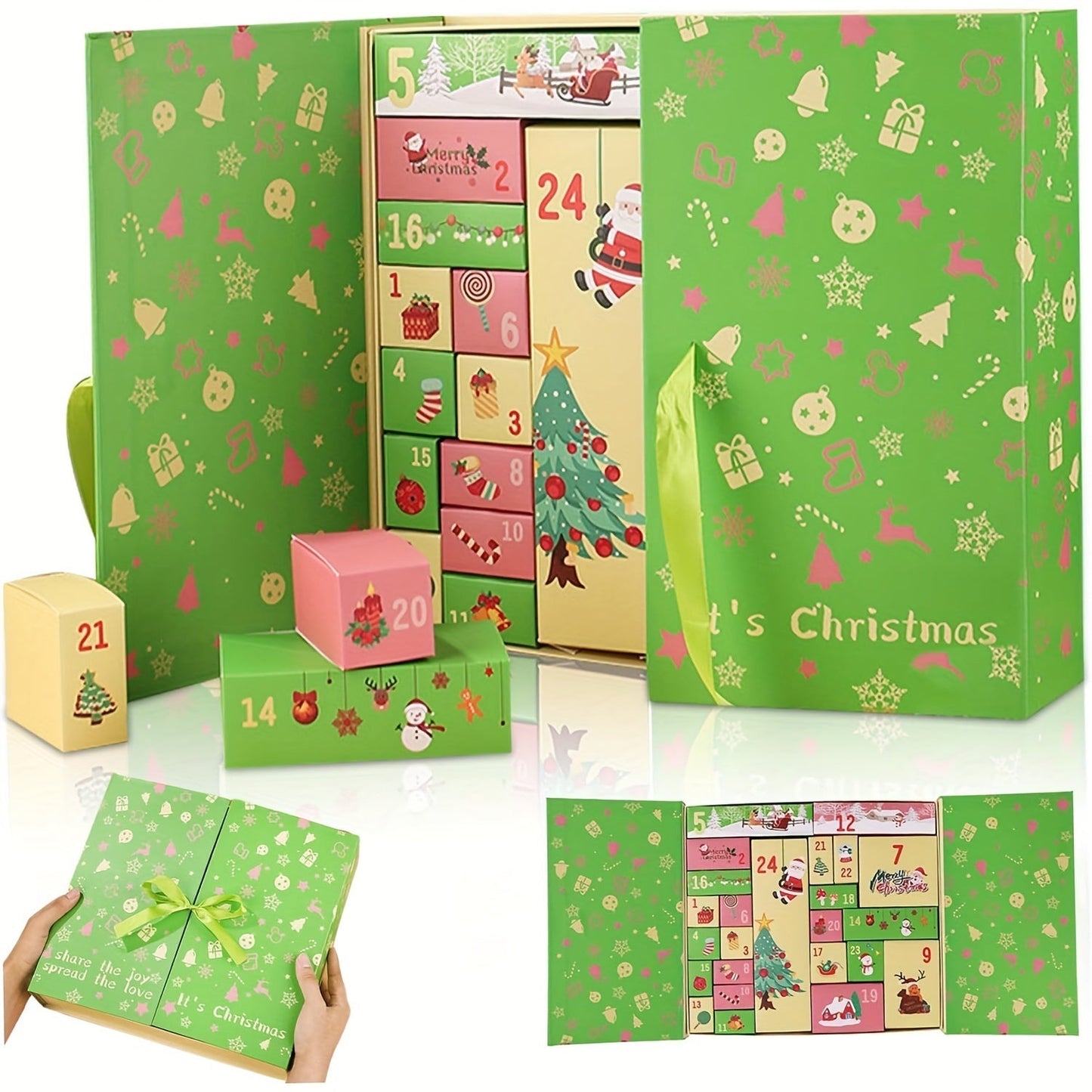 Calendario de Adviento de Navidad de 24 días de madera, caja sorpresa reutilizable para el hogar