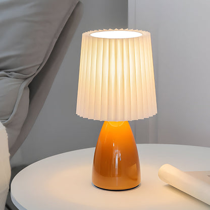 Lampe de table à tissu plissé avec base en verre et port USB 30 cm