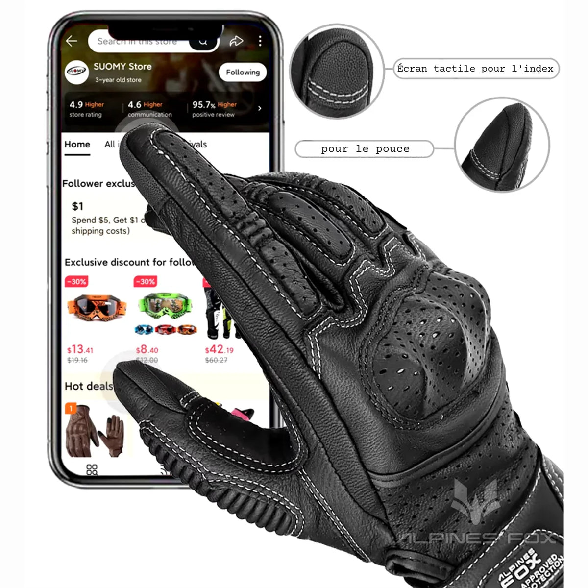 Gants de motocross en cuir vintage résistants