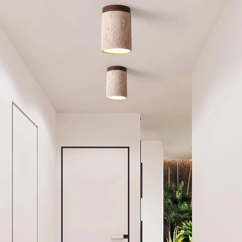 Lustre encastré en travertin pour hall et escalier