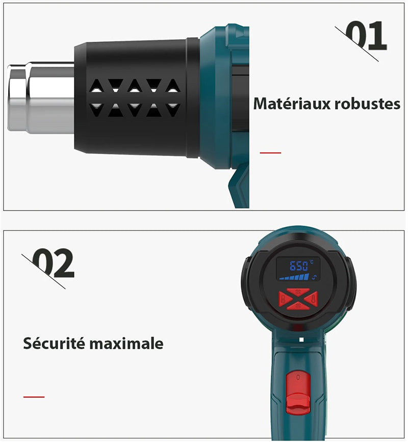 Décapeur thermique professionnel à température réglable 2000 W 600 °C