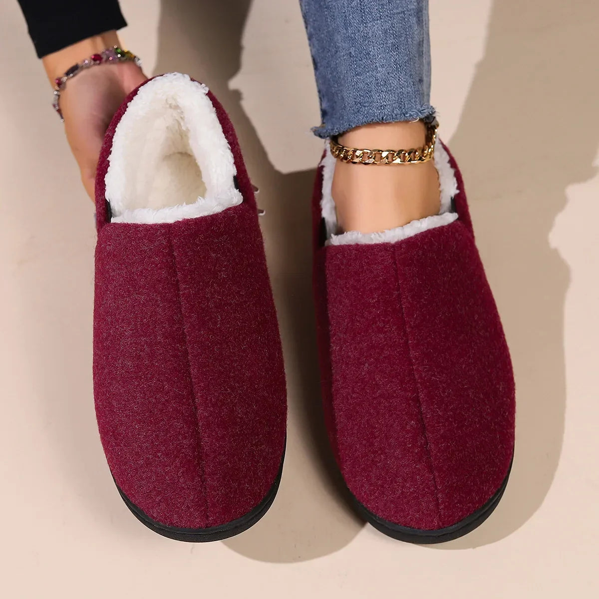 Pantoufles moelleuses en fourrure chaude coordonnante