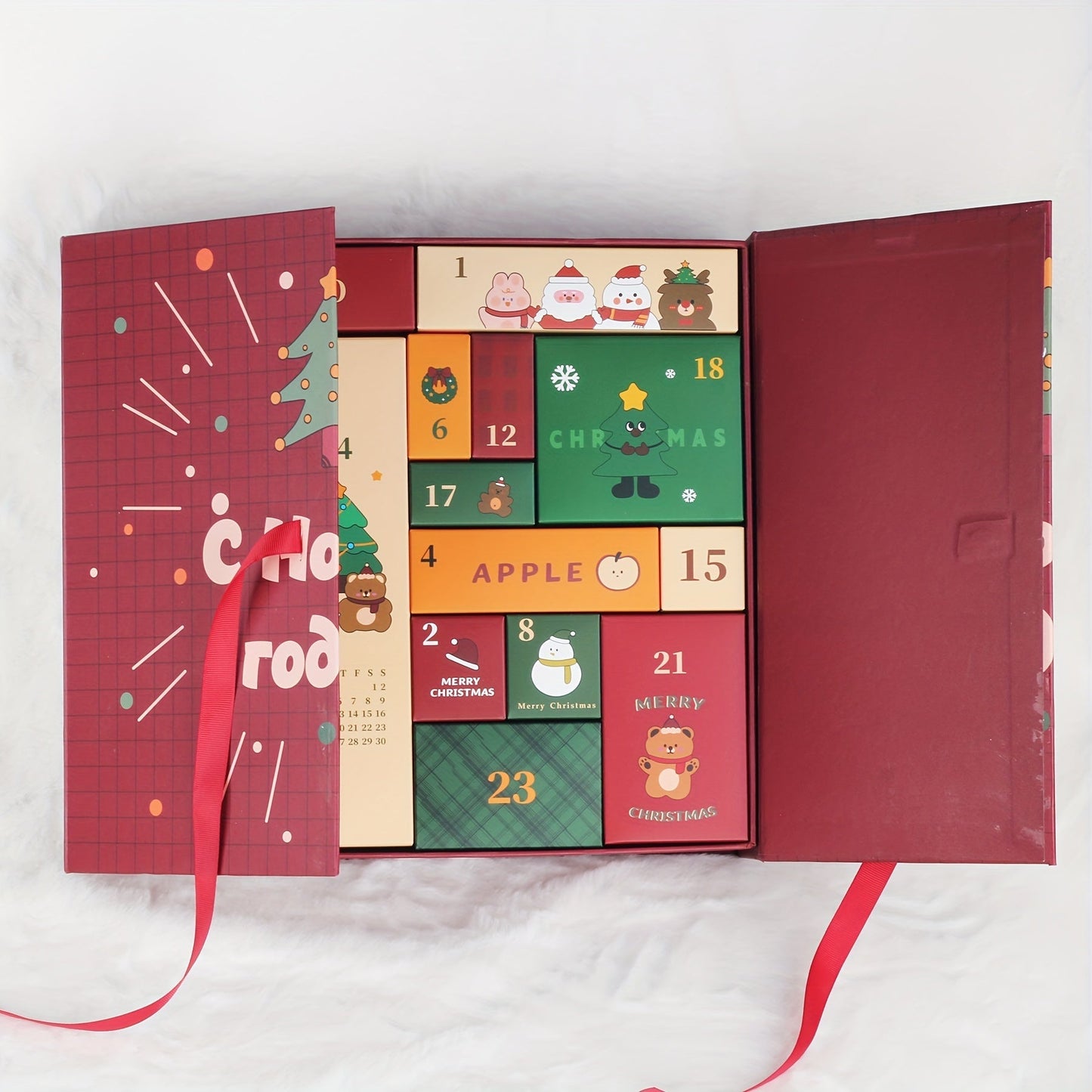 Calendario de Adviento de Navidad de 24 días de madera, caja sorpresa reutilizable para el hogar