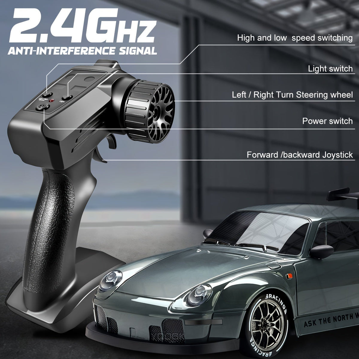 Voiture RC drift 4WD rechargeable 2,4 GHz à lumières LED